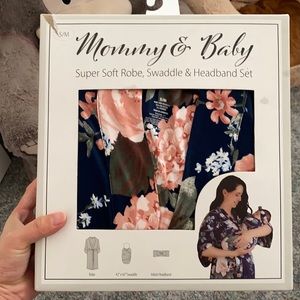 Mommy and baby super soft Robe , swaddle& headband set size : S/M